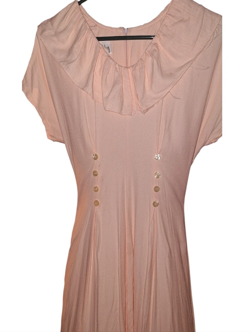 Vtg 80s Cottagecore Floral Button Front Midi Dress Peach Prairie DRESS 10 Ruffle - Picture 7 of 9